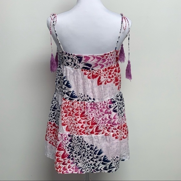 Billabong | Sz S |White/Red/Purple/Blue Lined Flowy Tassels Tiered Boho Sundress - Picture 2 of 14
